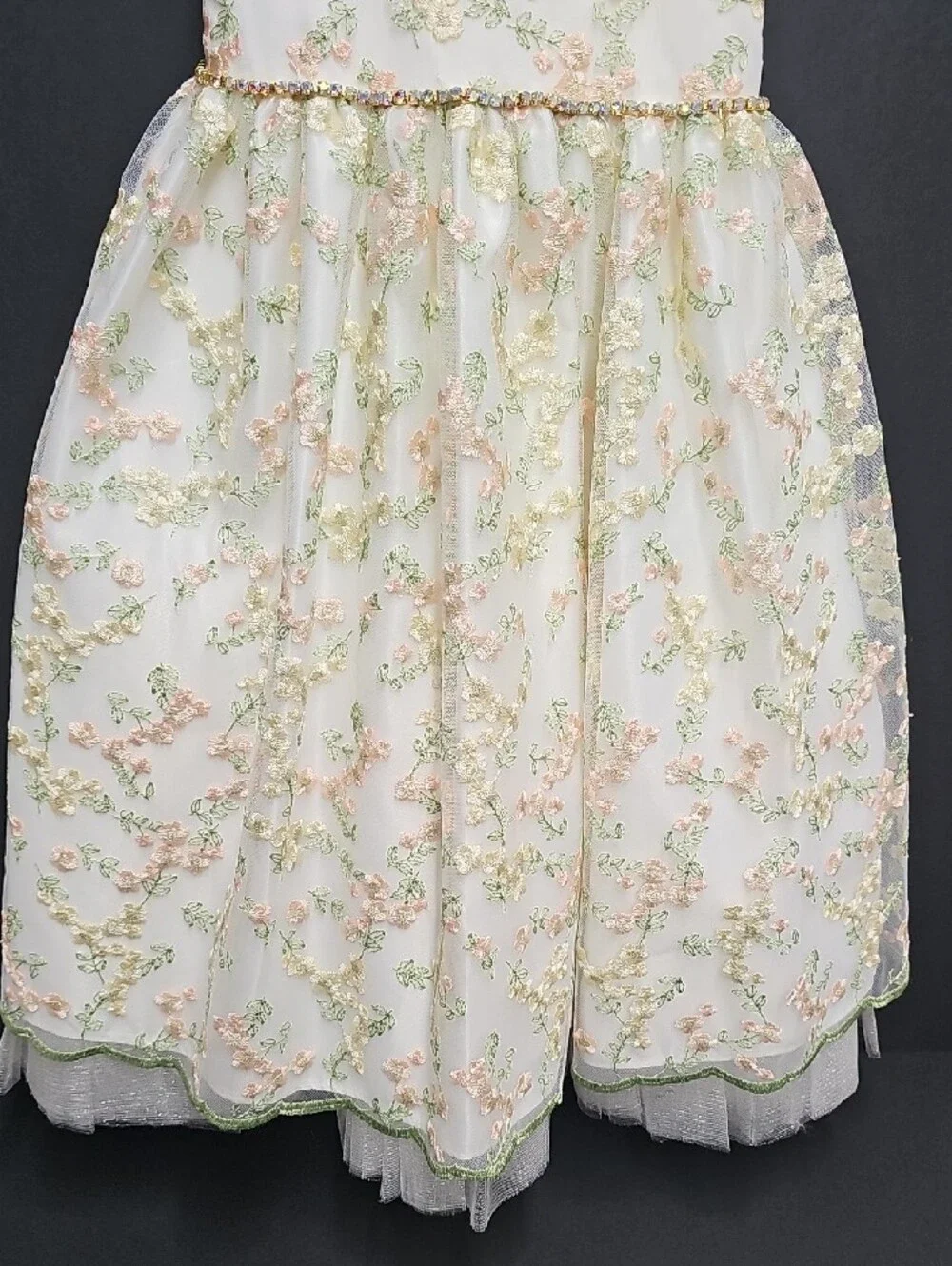 American Princess Cream Dress with Pink Floral Embroidery Size 8Y